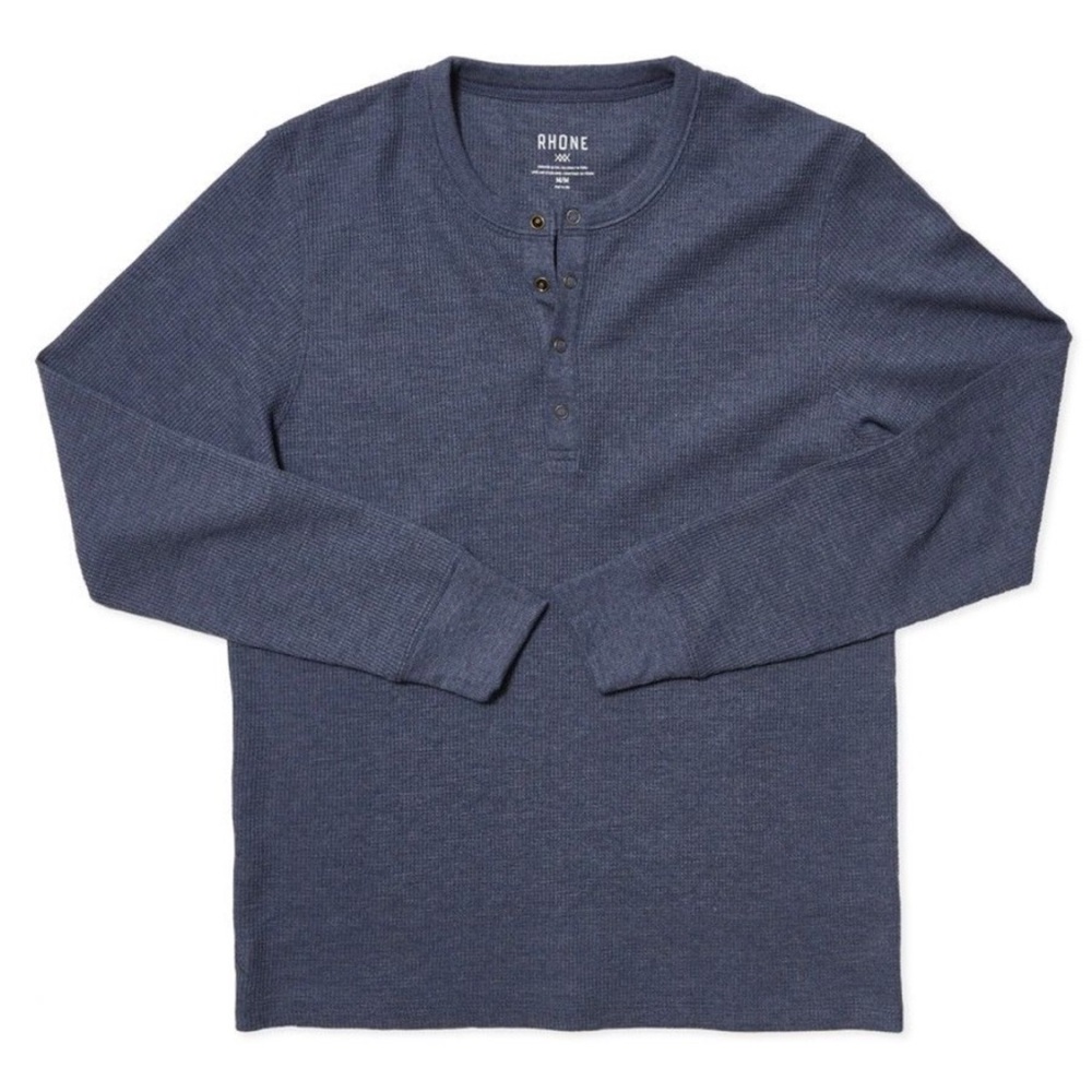 Rhone‎ Men's Cotton Poly Waffle Navy Heather Long Sleeve Henley NWT